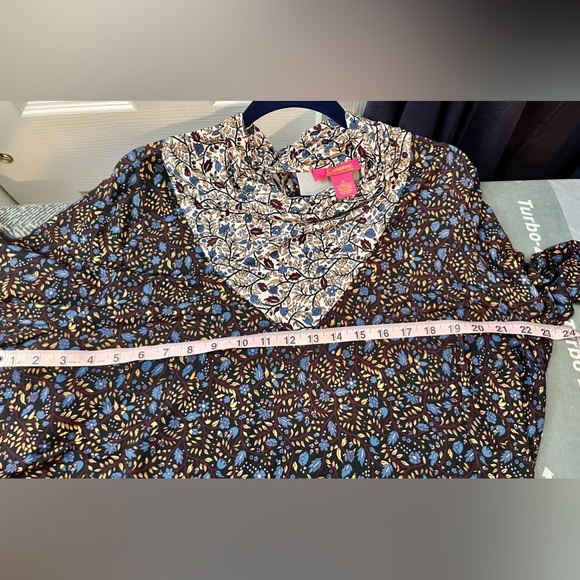 Catherine Malandrino Floral Contrast Fall Print Long Sleeve Cowl Neck Blouse XL - Picture 7 of 7